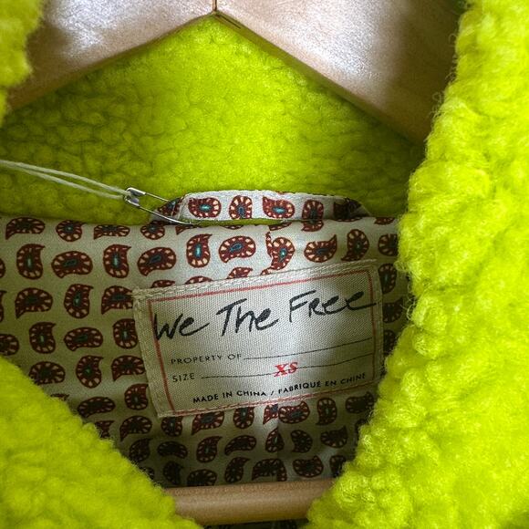 FREE PEOPLE We The Free Sherpa Jacket Lime Green / Highlighter Yellow Sz M NWT - Picture 4 of 5